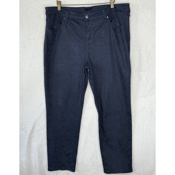 CHICO'S Women's size 3R  16R Dark Wash Denim Black SNAKE SKIN Print Stretch - Picture 3 of 16